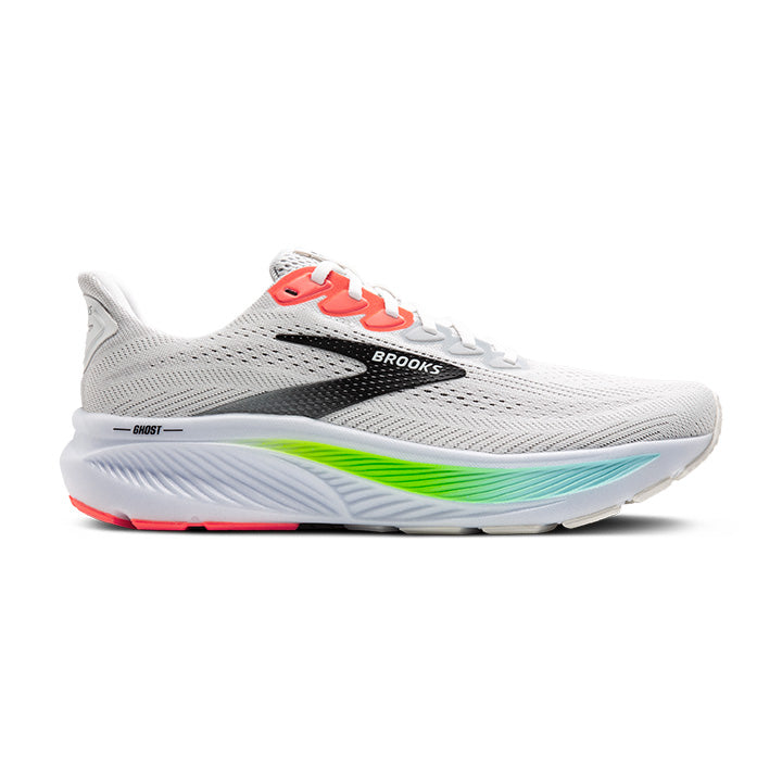 Brooks Mens Ghost 17 Shoes - White / Pink Clay / Gecko