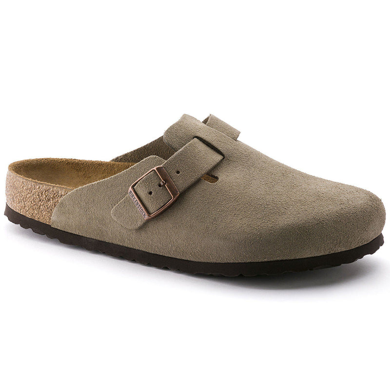 560773 | right | Image of Birkenstock Unisex Boston Soft Footbed Suede shoe in Taupe