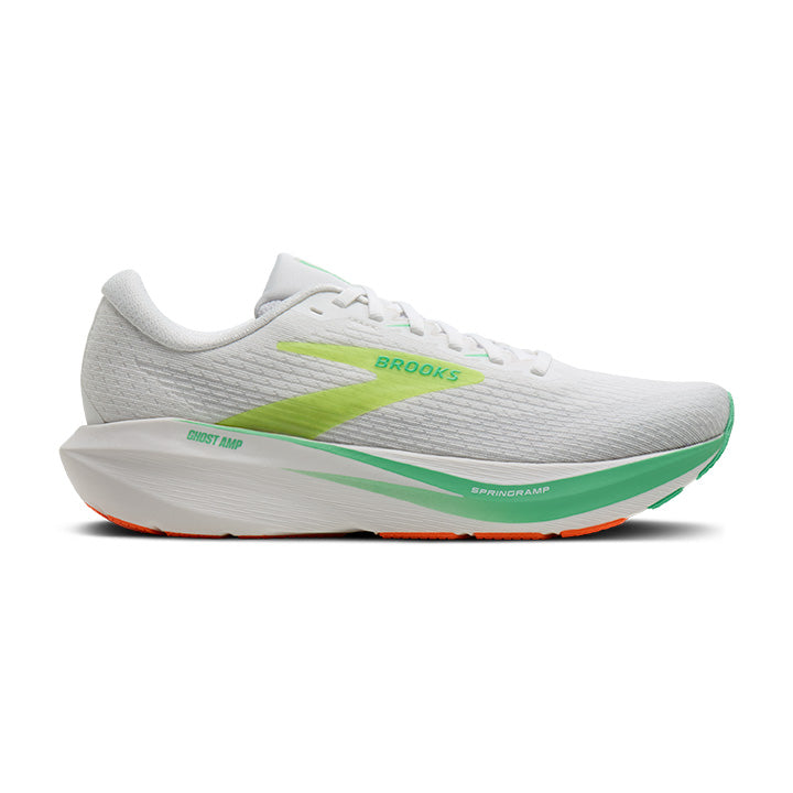 1104972E102 | right | Image of Brooks Men's Ghost AMP shoe in White / Paradise Green / Nightlife