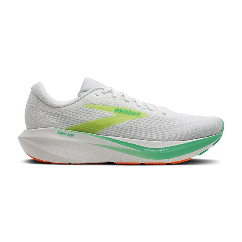 1104972E102 | right | Image of Brooks Men's Ghost AMP shoe in White / Paradise Green / Nightlife