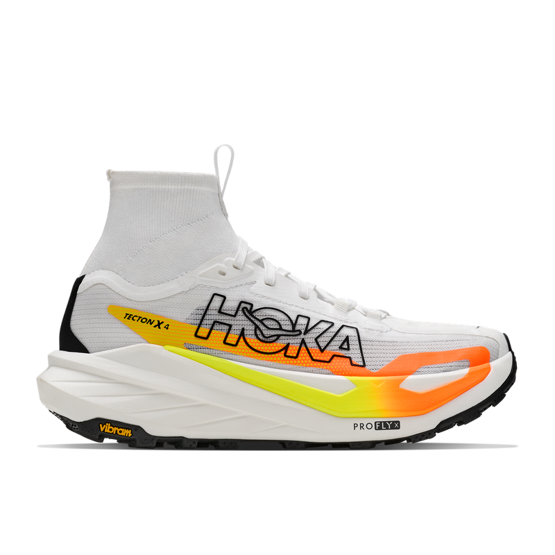 1176632-FNTN | right | Image of HOKA Men's Tecton X 4 shoe in Frost / Neon Tangerine