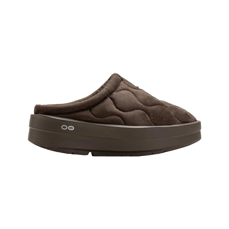 5374TRUFFLE | right | Image of OOFOS Women's OOmega Posh Mule shoe in Truffle