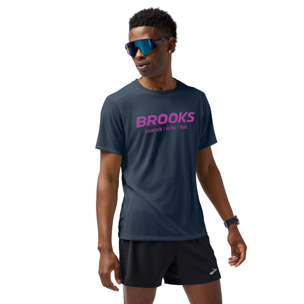 BROOKS Men's Distance Short Sleeve 3.0 Blue Nights/BR MUT Logo - 211502-458