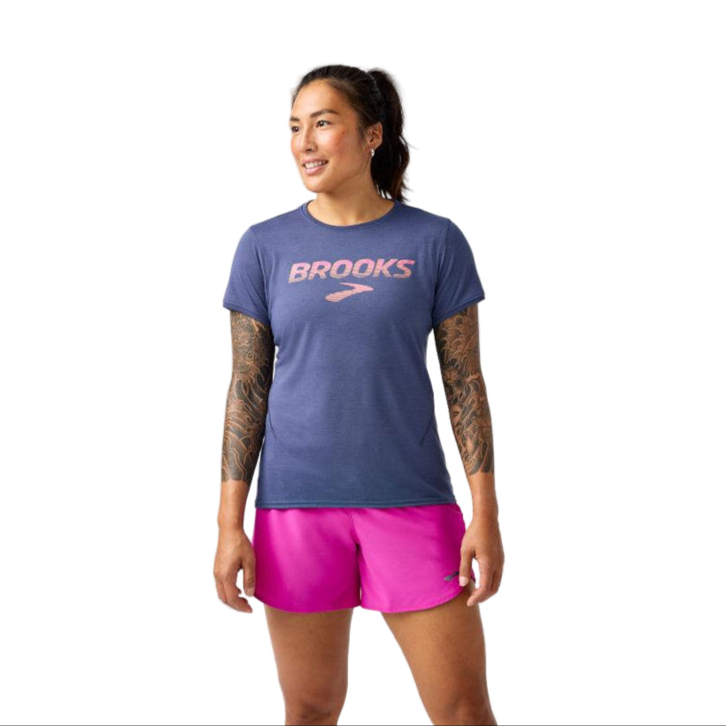 BROOKS Women's Distance Short Sleeve 3.0 Htr Nightshadow/BR Speed Logo - 221669-498