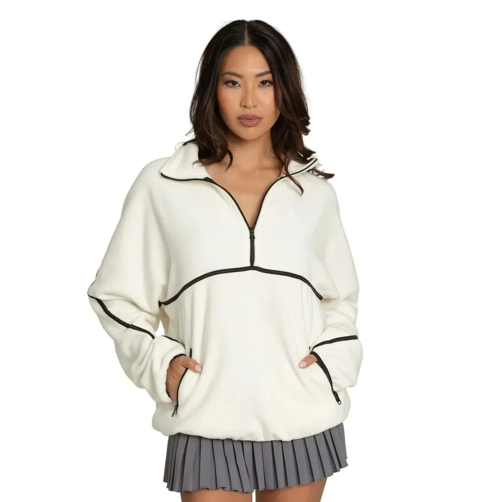 GOLD HINGE W Minimalistic Half-Zip Pullover -, Ivory - GH052