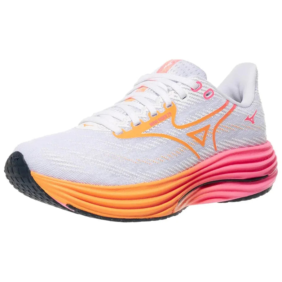 MIZUNO Unisex Wave Rider 29 HANABI - WHITE-TANG ORANGE - 411545.0026