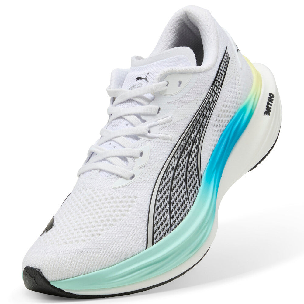 Puma White Athletic Running Shoes with Blue-Green Gradient Sole Puma Deviate Nitro 3 | Puma White/Mint Melt | Men main image 4